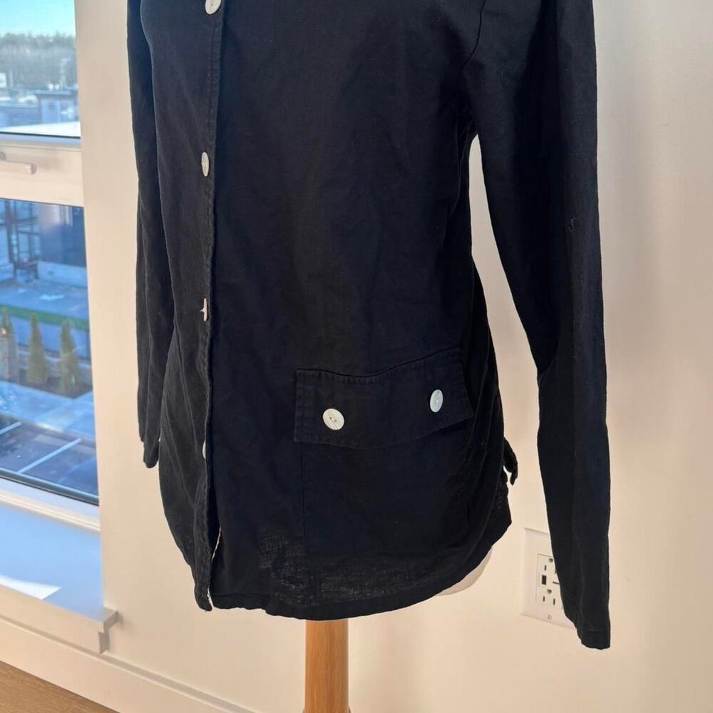 Denim and Co. Black Long Sleeved Button Up Cotton and Linen Blouse Sz Large - Picture 4 of 5